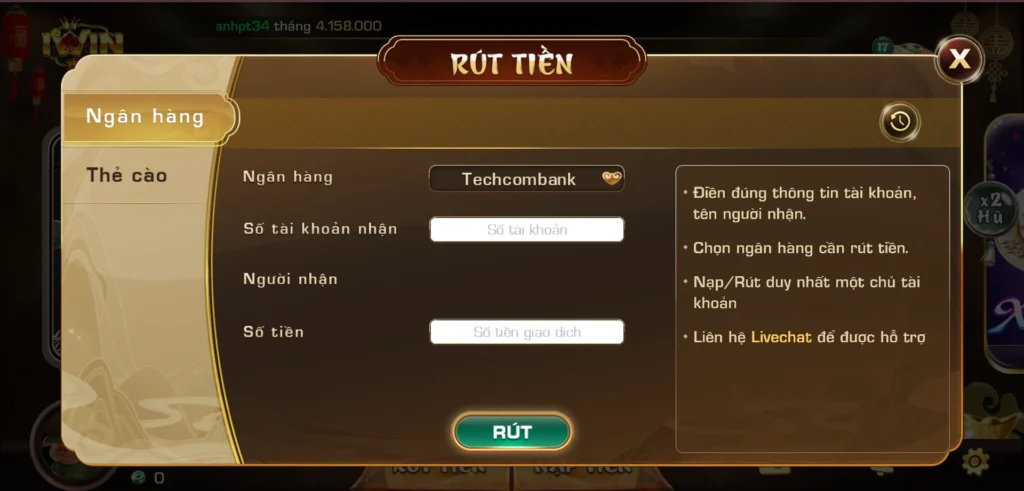 Có 2 hình thức rút tiền tại iWin mà bạn có thể dụng